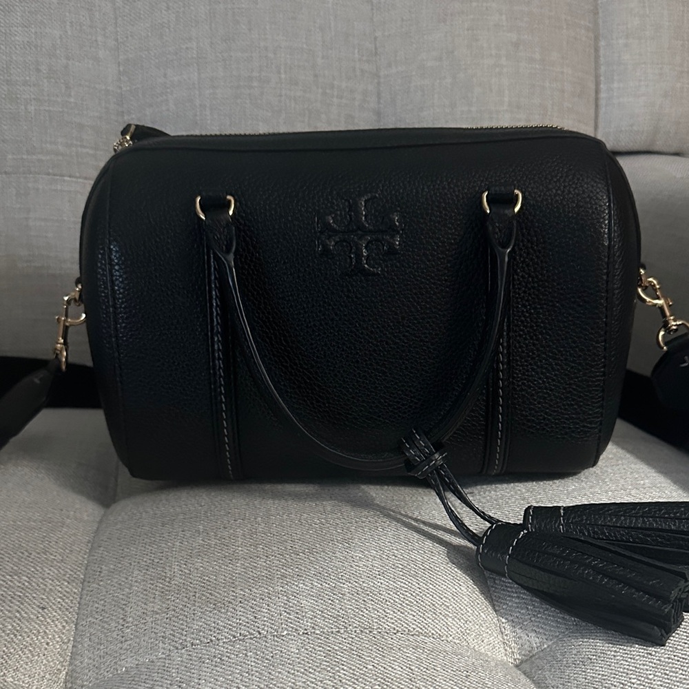 Tory Burch Black Satchel with Gold Details